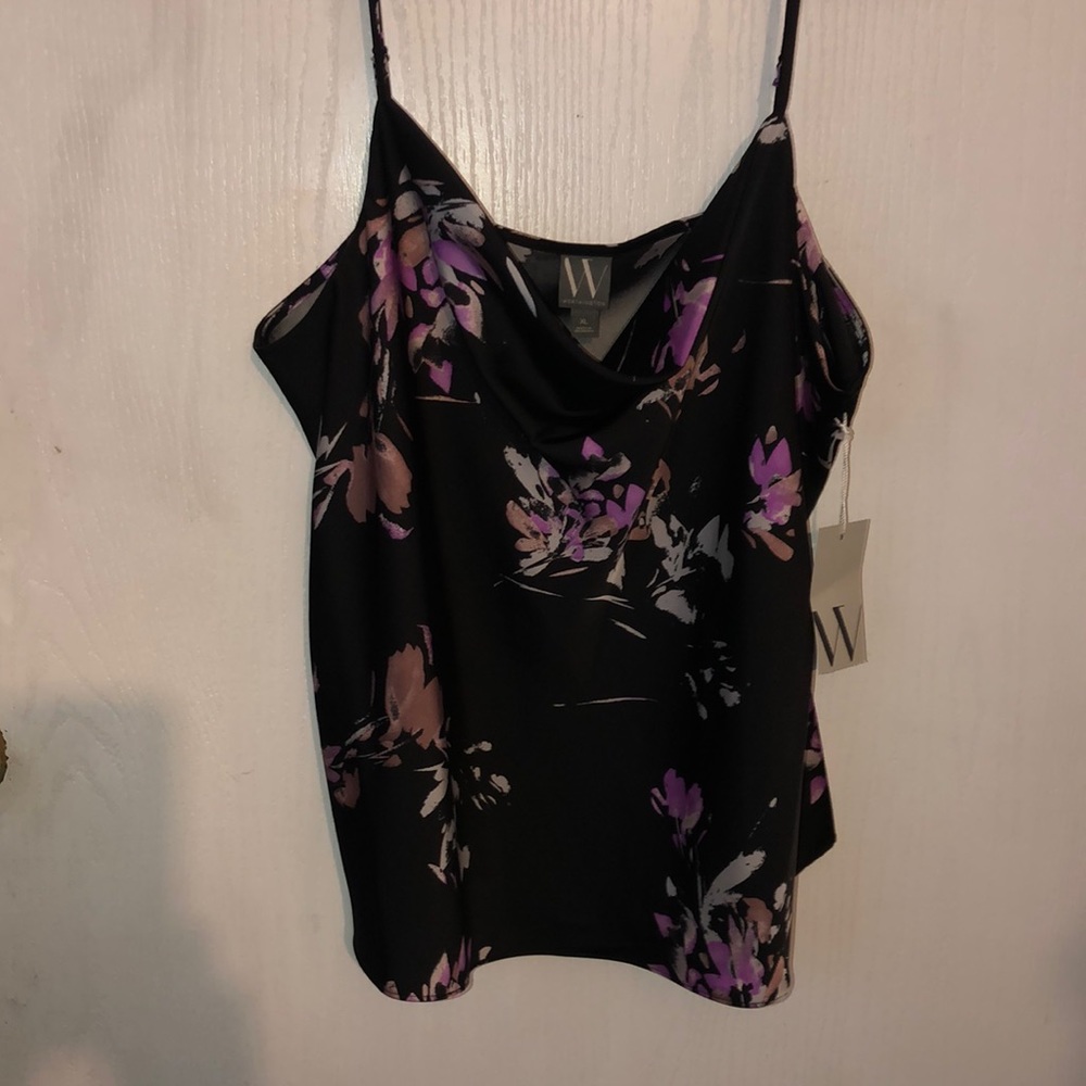 Sleeve blues worthy grin brand black with flowers in purple size xl
